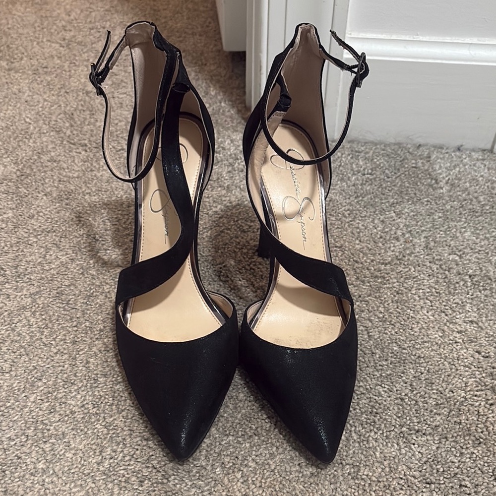 Jessica Simpson Black Stiletto Heels with Ankle Straps
